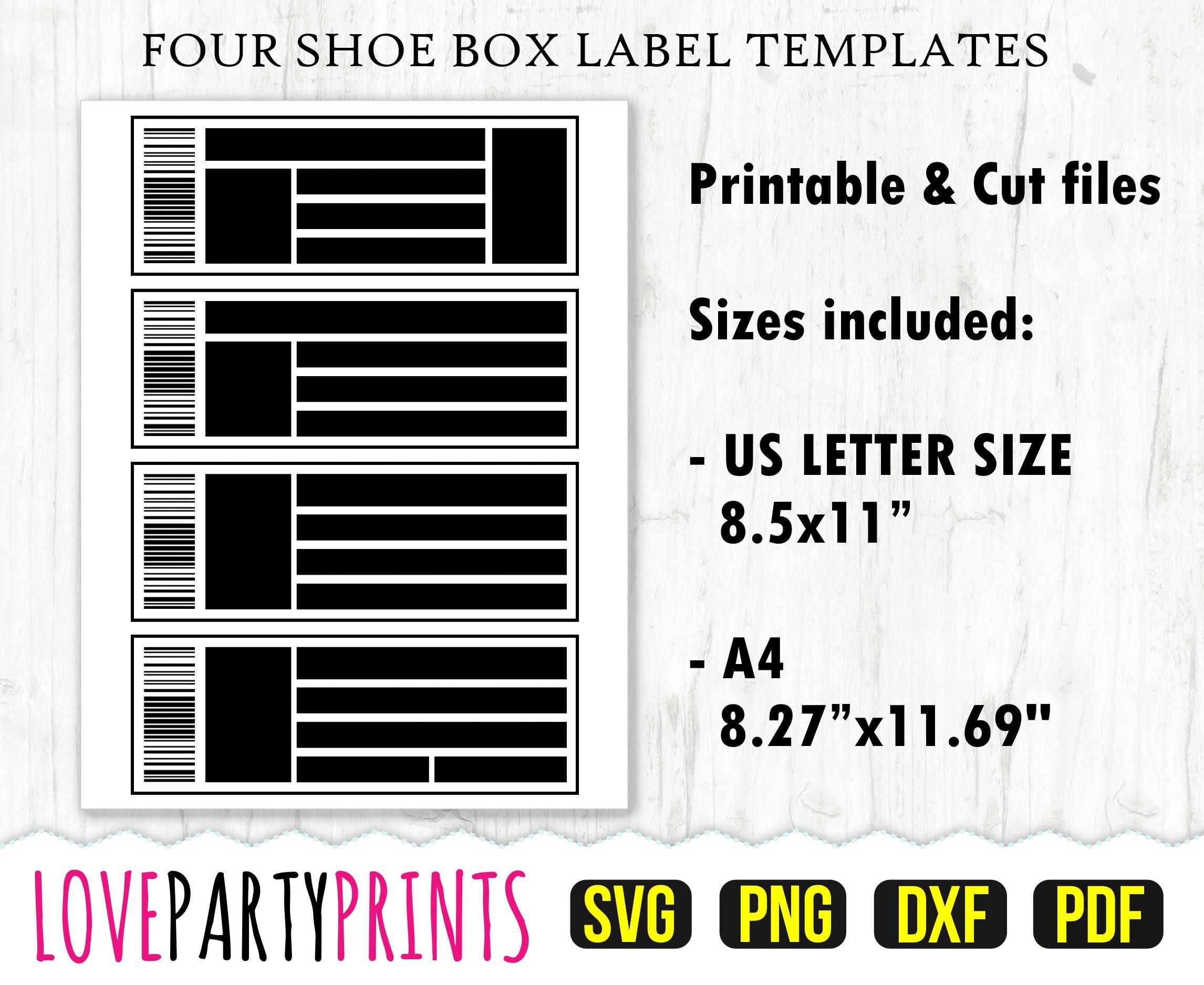 Shoe Box Label Template SVG PDF Png Dxf Four - Etsy Finland