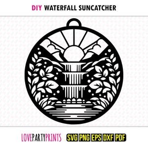 Waterfall Suncatcher SVG Stained Glass Nature Landscape Laser Cut File Outdoor Pattern Vector Template