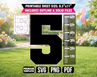 Number 5 Balloon Frame Giant Mosaic Template Cutout 5th Birthday Prop SVG PDF PNG
