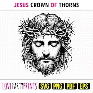 Corona de espinas de Jesús SVG, PNG, EPS, PDF, línea de crucifixión dibujada, plantilla de impresión de gráficos vectoriales CNC cortada a máquina con láser, descarga instantánea