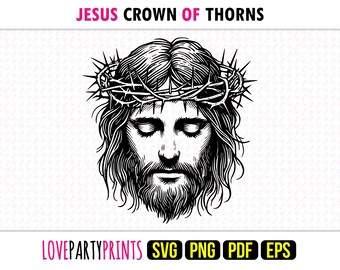 Jesus Crown Thorns SVG, PNG, EPS, Pdf, Crucifixion Line Drawn, Machine Cut Laser Cnc Vector Graphic Print Dye Sub Template, Instant Download