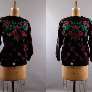 Vintage 80s Rose Sweater Unworn w/ Tags Made in USA Medium