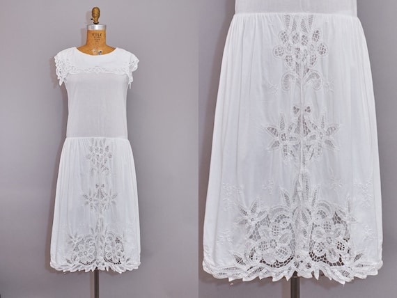 90s Dress White Cotton Lace Sleeveless Summer Dres