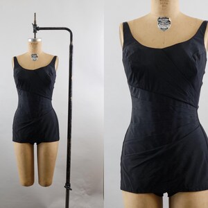 50s Ruched Pinup Swimsuit - Black One Piece - Size 16 / 38 B Cup - Roxanne Perfection Fit - Metal Zip