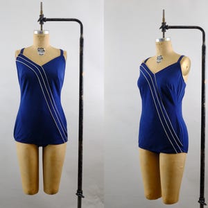 70s One Piece Blue Swimsuit – Size 40 - Mod Retro Bathing Suit - JC Penney - M/L