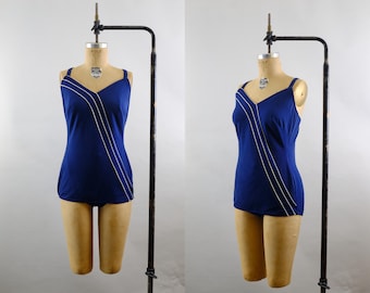 Blauw zwempak uit de jaren 70 – maat 40 – Mod retro badpak – JC Penney – M/L