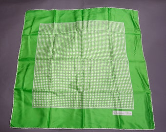 Vintage Christian Dior Silk Scarf Unworn / Bright Green 27"