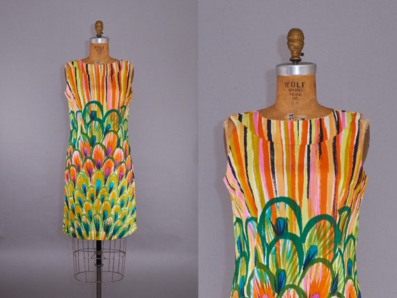 60s Dress Colorful Cotton Floral Sheath Dress