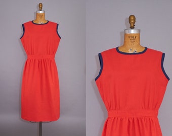 Abito tubino in cotone rosso Mod anni '60 - Blu navy, Large - Chic da estate ad autunno