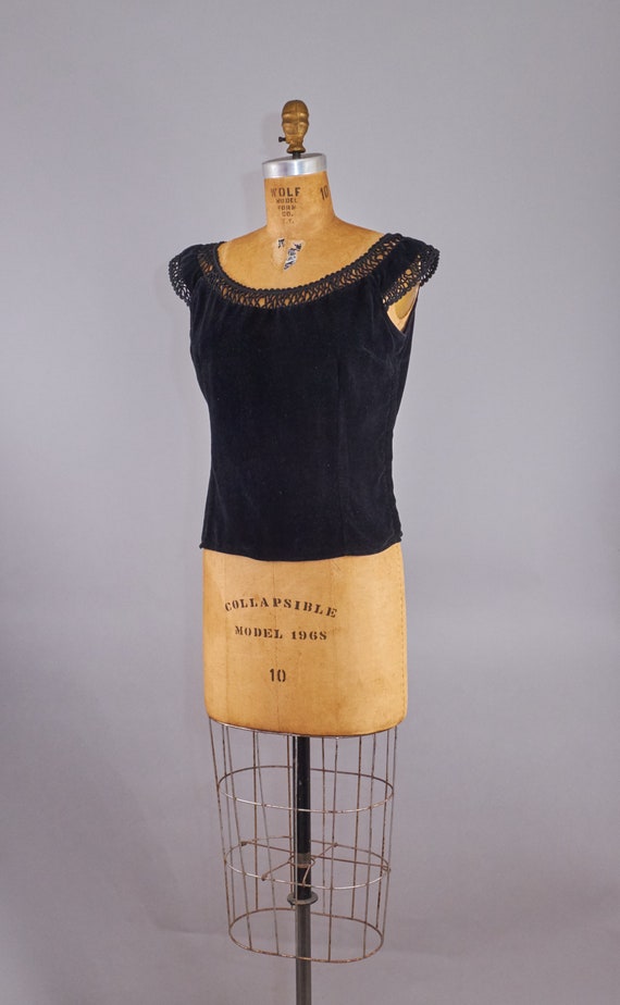 Vintage 50s Black Velvet Evening Blouse Top Small - image 5