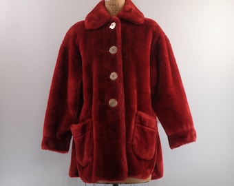 Abrigo de piel sintética roja estilo años 60 de Tissavel France - Talla M L (extragrande)