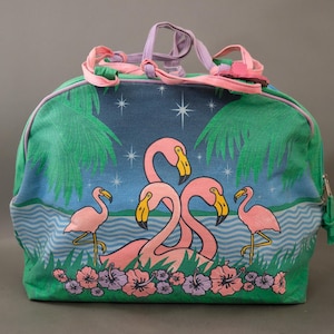 Vintage 80s Pink Flamingo Insulated Tote Bag – Kitschy Tropical Beach Canvas Cooler