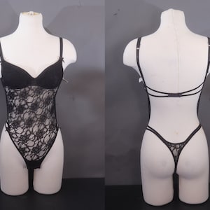 Y2K Frederick&#39;s of Hollywood Black Lace Sheer Teddy Bodysuit Small