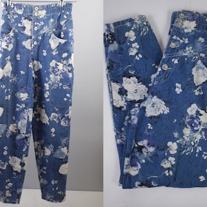 Vintage 80s Benetton High Waisted Jeans Floral Mom Jeans Large