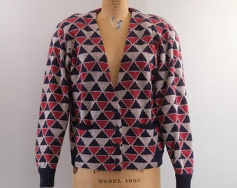 Cárdigan vintage Allieri de lana con diseño geométrico – Hecho en Italia – Chaqueta de punto de los años 70 y 80 – Talla pequeña-mediana