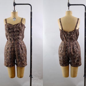 Vintage 50s Hawaiian Playsuit – Tiki Swimsuit -Size Medium - Made in Hawaii for B. Altman & Co. -  - Smocked Nylon Romper