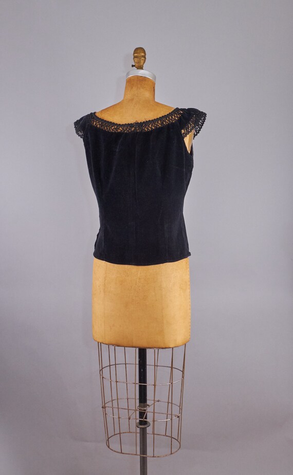 Vintage 50s Black Velvet Evening Blouse Top Small - image 8