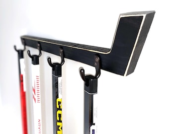 Hockey Mini Stick Display: Stick with Hooks, Hat, Keys, Coat Rack, Medals & Ribbons Display