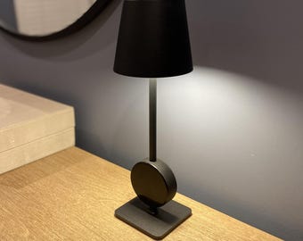 Hockey Puck Lamp: Cordless, Rechargeable, Black, White, Brass Gold