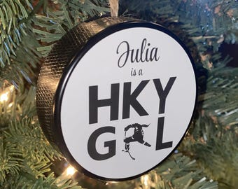 Custom Hockey Girl Puck Ornament