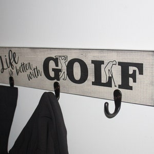 Rustic Golf Coat Rack with Hooks: Golfer Gift, Golf Room Decor