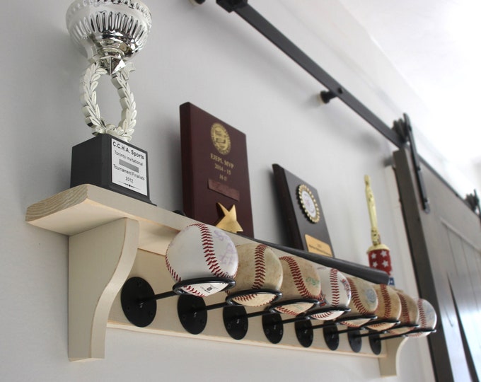 Baseball Display Shelf: Trophy & Memorabilia Holder, Distressed Wood