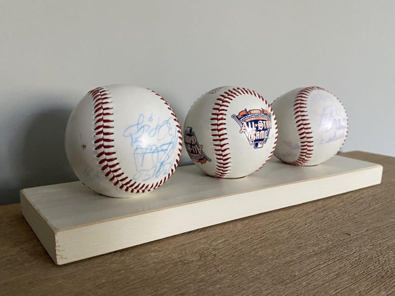 Baseball Display Rack: Mancave Decor, Baseball Gift 3 BBalls - Wht