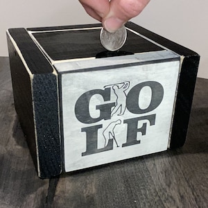 Golf Coin Bank: Laser Cut Wood, Distressed Finish