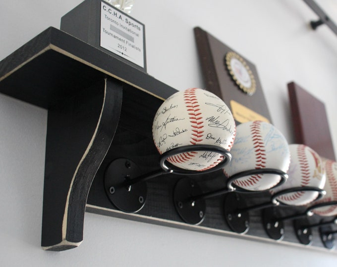 Présentoir de baseball, étui, support, support, cadeau pour entraîneur de baseball, joueur, étagère pour trophées, décoration murale de baseball, anniversaire de baseball, déco de Mancave de baseball