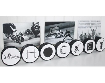 "Life is better with HOCKEY" Pucks - Photo Display