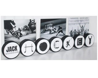 "NAME-  would rather be playing HOCKEY" Pucks - Photo Display