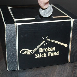 Hockey Bank: Broken Stick Fund, Laser Cut Wood Coin Bank