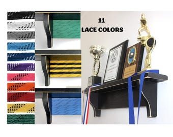 Hockey Laces Trophy Shelf: Hockey Memorabilia Display, Hockey Player Wall Decor