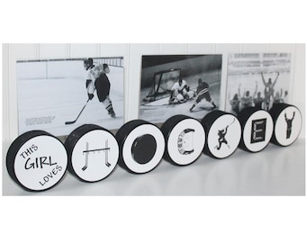 "This Girl Loves HOCKEY" Pucks - Photo Display