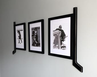 Hockey Stick Frame Set: Gallery Wall 3 Piece Set, Hockey Matted Frames, 8x10 Photos, Hockey Wall Decor, Black