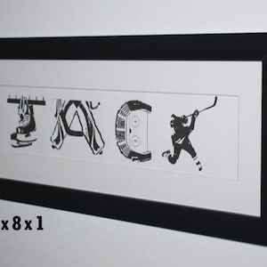 Letrero con nombre personalizado de hockey, regalo de hockey, arte con nombre de hockey, decoración de habitación de hockey, arte con letras de hockey, regalo de entrenador de hockey, mamá de hockey, arte con letras con nombre de hockey