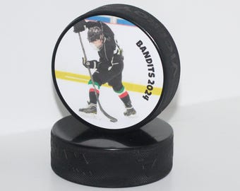 Custom Photo Hockey Puck with Laces: Personalized, Player, Coach, Team, 11 Color Choices