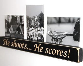 He shoots... He scores!  -  Triple Photo Sign