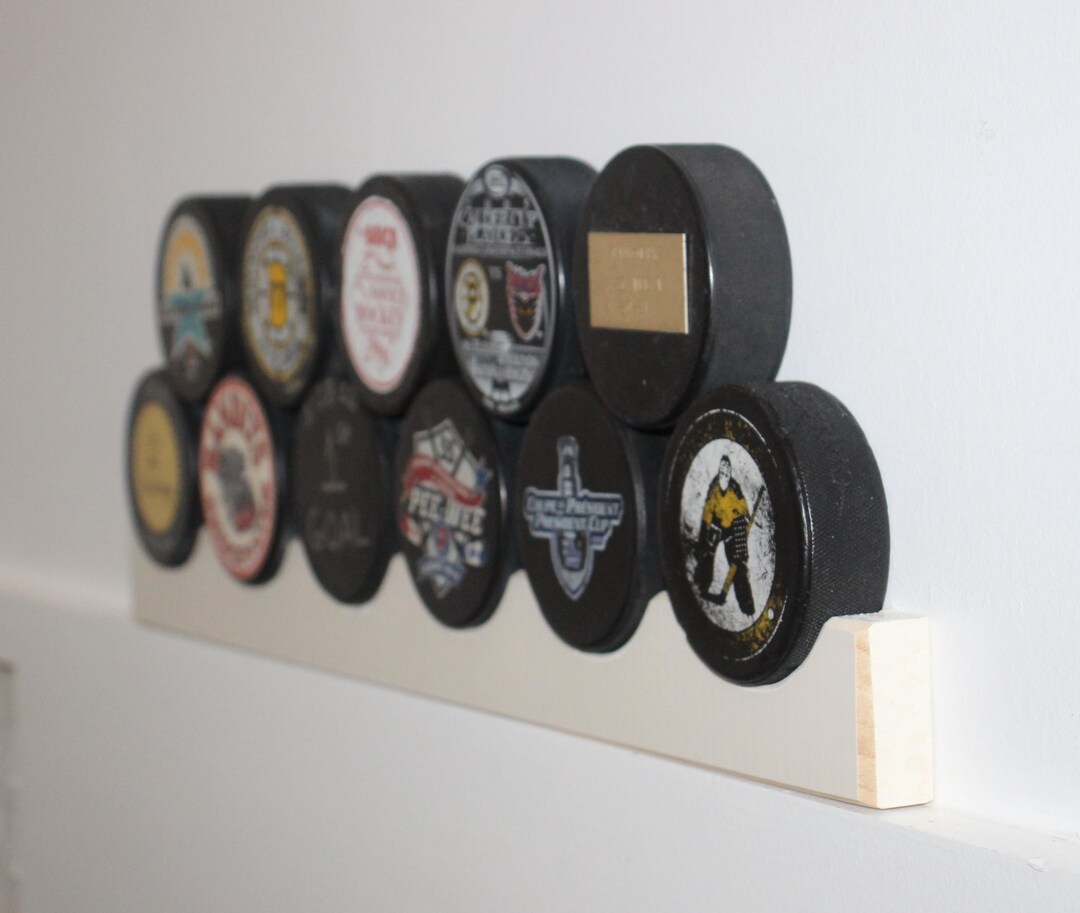 Puck Rack Hockey Puck Display Rack: Wood, Hockey Room Decor - Etsy