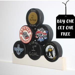 Hockey Puck Display Rack, Fun Gift for Hockey Player, Cool Hockey Room Decor, Hockey Puck Holder, Hockey Mom, Hockey Bedroom Decor, Dad Gift