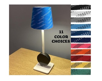 Hockey Puck Lamp with Custom Photo: Player, Team, Girl, Cordless, Rechargeable, Black, White, Brass Gold