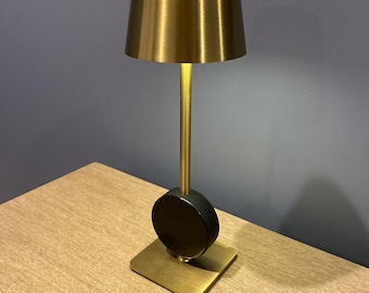 Hockey Puck Lamp with Custom Photo: Player, Team, Coach, Cordless, Rechargeable, Black, White, Brass Gold