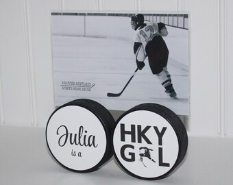 Hockey Girl Puck Photo Display
