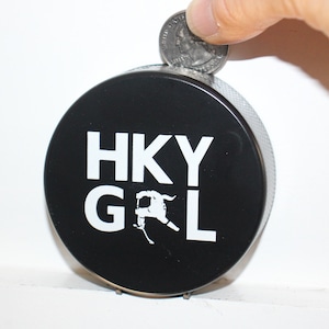 Hockey Girl Puck Bank: Coin Piggy Bank, Tournament Gift