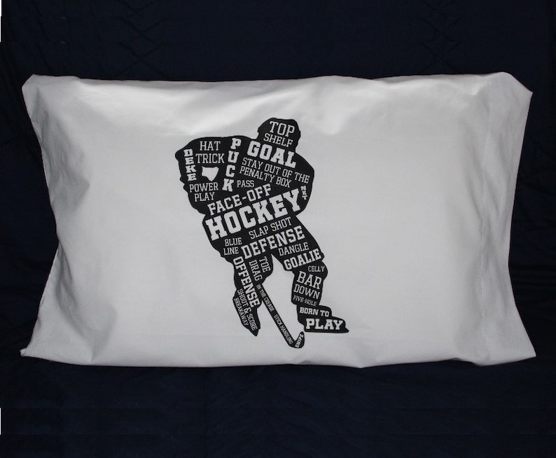 Hockey Pillowcase,Hockey Gift,Hockey Tournament,Goodie Bags,Swag Bag,Hockey Bedding,Hockey Bedroom,Hockey Gift Idea,Hockey Sheets,Room Decor image 1