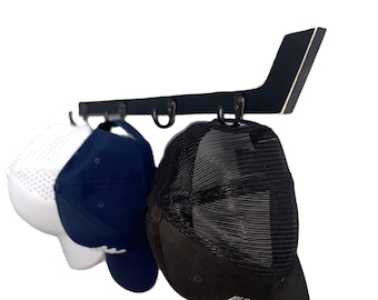 Hockey Stick Hat Rack: Stick with Hooks, Coat, Keys, Mini Hockey Sticks, Medals & Ribbons Display