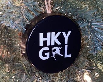 Hockey Girl Puck Ornament