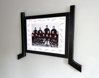 Hockey Stick Matted Photo Frame: Personalize by Team Signing the Mat, Hockey Coach Gift, Hockey Wall Decor, 8x10 Photo,Black