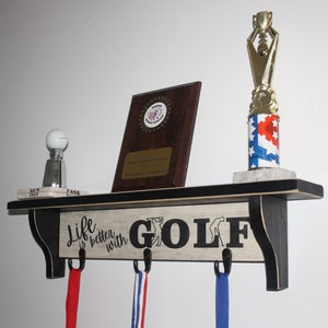 Golf Shelf with Hooks, Golf Coat Rack, Golf Gift, Golf Wall Decor, Golf Room Decor, Golfer Gift, Golf Mancave Decor, Golf Gift for Men