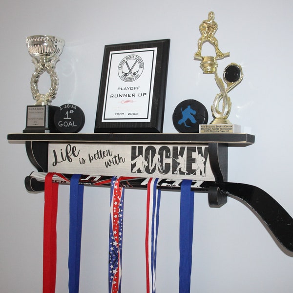 Hockey Stick Shelf,Hockey Gift Idea,Hockey Wall Decor,Hockey Room Decor,Hockey Player Gift,Hockey Trophy Shelf,Hockey Mom,Hockey Coach Gift